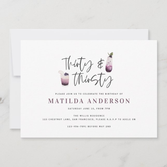 Thirty & thirsty thirtieth birthday invitation (Front)