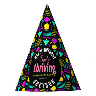 Thirty & Thriving Black and Retro 30th Birthday Party Hat