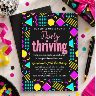 Thirty & Thriving Black and Retro Birthday Invitation