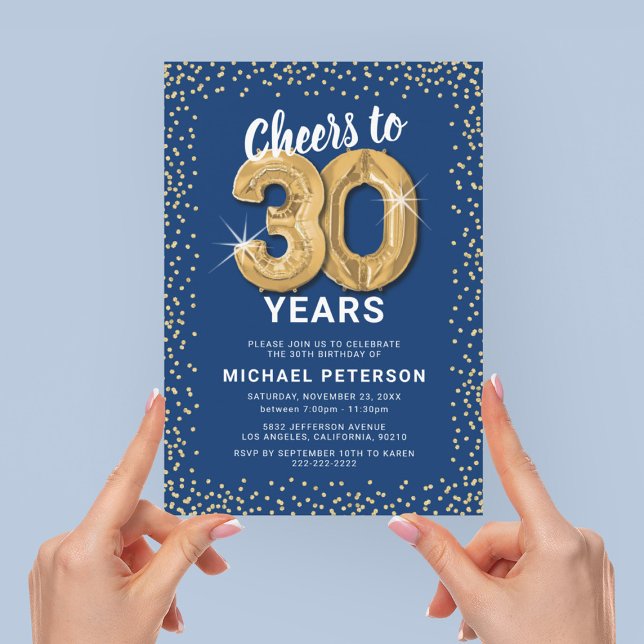 Thirty & Thriving Blue Gold Invitation (Creator Uploaded)