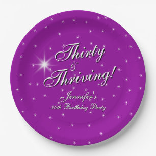 Thirty & Thriving, Pink Purple 30th Birthday 9" Paper Plate