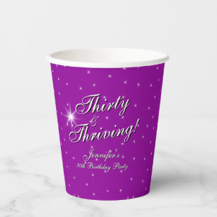 Thirty & Thriving Pink Purple 30th Birthday Paper Cups