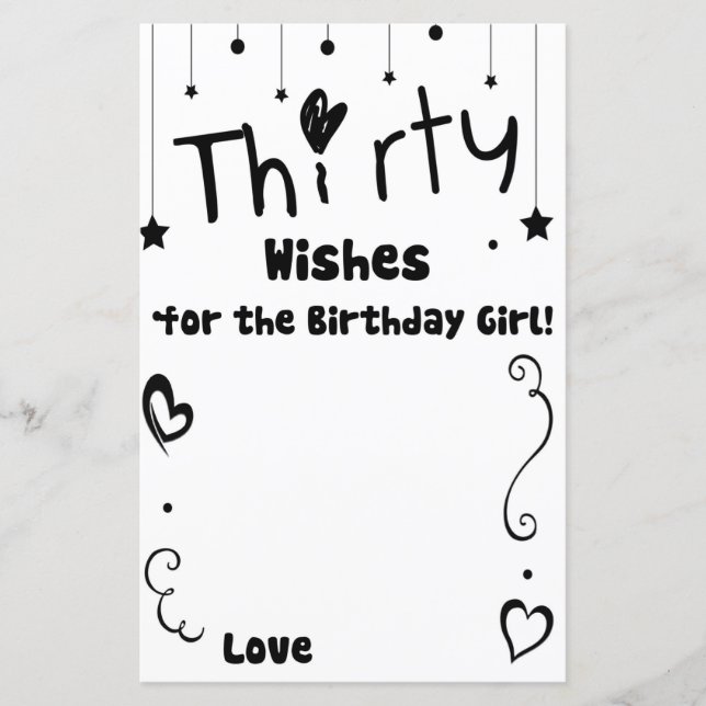 Thirty Wishes for the birthday girl game (Front)