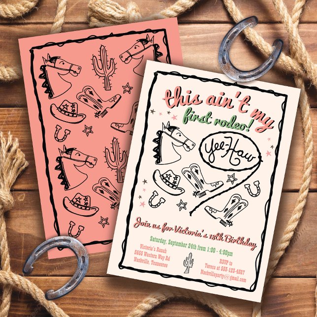 This ain't my first Rodeo Cowgirl Hand drawn Invitation (Creator Uploaded)