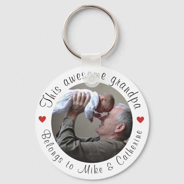 This Awesome Grandpa Belongs To Custom Photo Love Key Ring (Front)