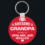 This Awesome Grandpa Belongs To Father's Day Red Key Ring<br><div class="desc">Personalised This Awesome Grandpa Grandfather Belongs To Star Father's Day Burgundy Maroon Red White Keychain
Personalise it with the names of your kids.</div>
