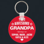 This Awesome Grandpa Belongs To Father's Day Red Key Ring<br><div class="desc">Personalised This Awesome Grandpa Grandfather Belongs To Star Father's Day Burgundy Maroon Red White Keychain
Personalise it with the names of your kids.</div>