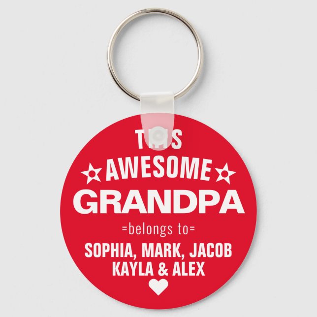 This Awesome Grandpa Belongs To Father's Day Red Key Ring (Front)