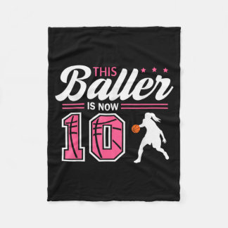 This Baller Is 10 Year Old Basball 10th Birthday Fleece Blanket