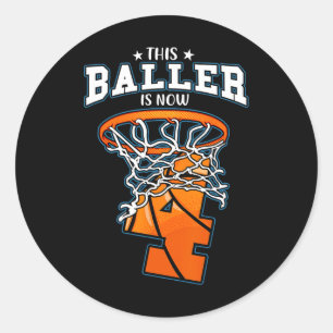 This Baller Is Now 4 Birthday Basketball Theme Bda Classic Round Sticker
