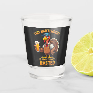 This bartender is ready to get blasted shot glass