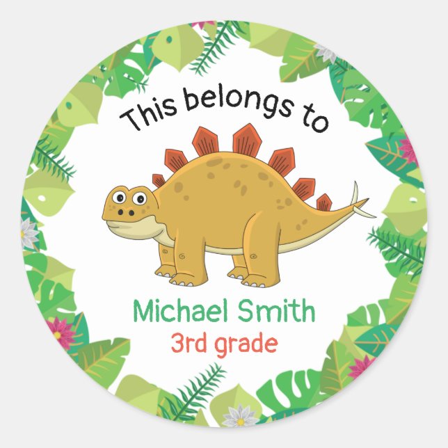 This belong to stegosaurus 3rd grade school classic round sticker (Front)