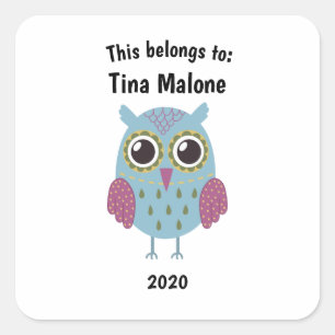 This Belongs to Back to School Blue Owl Square Sticker