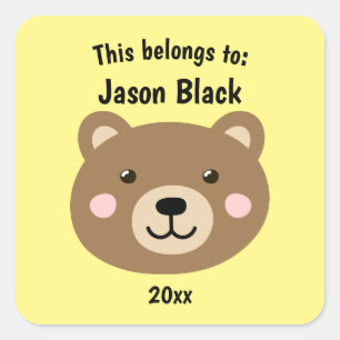 This Belongs to Back to School Brown Bear Purple Square Sticker