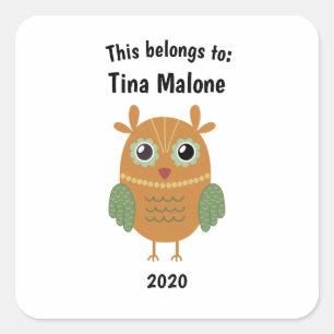 This Belongs to Back to School Brown Owl White Square Sticker