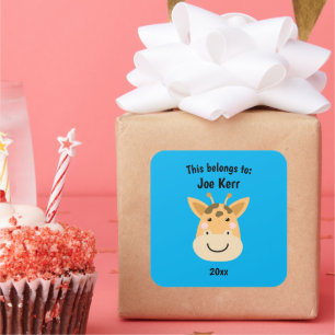 This Belongs to Back to School Cute Giraffe Blue Square Sticker