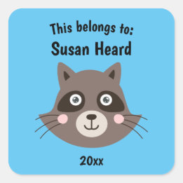 This Belongs to Back to School Cute Racoon Blue Square Sticker
