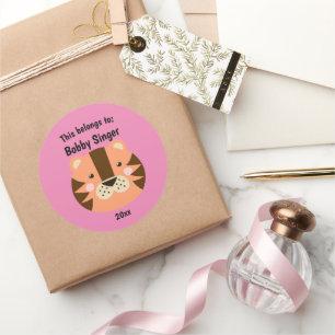 This Belongs to Back to School Cute Tiger Pink Classic Round Sticker