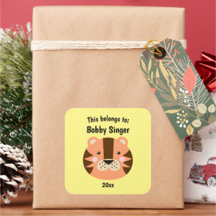 This Belongs to Back to School Cute Tiger Yellow Square Sticker