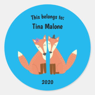 This Belongs to Back to School Flirting Foxes Blue Classic Round Sticker