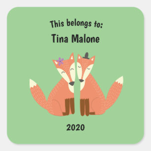 This Belongs to Back to School Flirting Foxes Grn Square Sticker