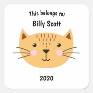 This Belongs to Back to School Kitty Cat Face Wht Square Sticker