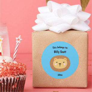 This Belongs to Back to School Lion Face Blue Classic Round Sticker