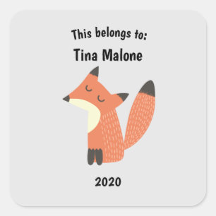 This Belongs to Back to School Proud Fox Grey Square Sticker