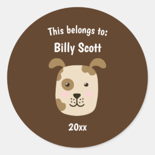 This Belongs to Back to School Puppy Dog Face Brn Classic Round Sticker