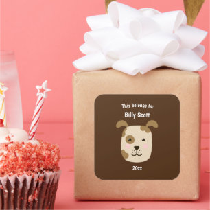 This Belongs to Back to School Puppy Dog Face Brn Square Sticker