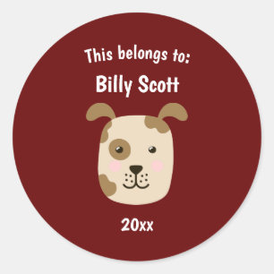 This Belongs to Back to School Puppy Dog Face Red Classic Round Sticker