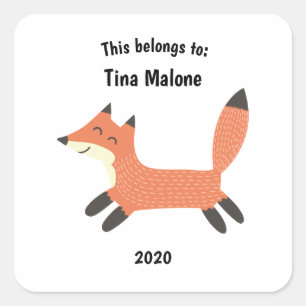 This Belongs to Back to School Running Fox White Square Sticker