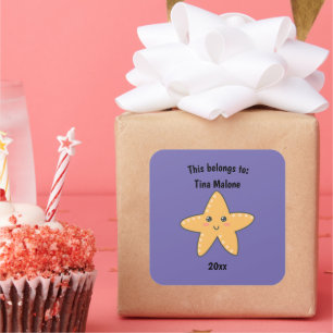 This Belongs to Back to School Starfish Purple Square Sticker