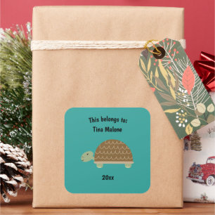 This Belongs to Back to School Turtle Turquoise Square Sticker