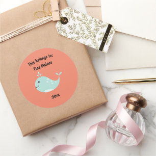 This Belongs to Back to School Whale Orange Classic Round Sticker