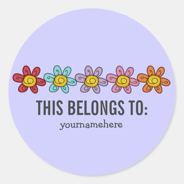 THIS BELONGS TO Cute Doodle Flower Stickers (Front)