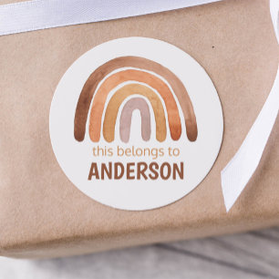 "This Belongs To..." Earthy Tone Rainbow Name  Classic Round Sticker