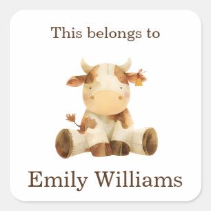 This Belongs to Name Tag Back to School Cow