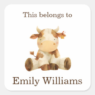 This Belongs to Name Tag Back to School Cow