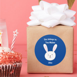 This Belongs to School Dark Blue Bunny Rabbit Face Classic Round Sticker