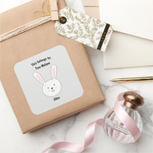 This Belongs to School White Cute Bunny Rabbit Square Sticker