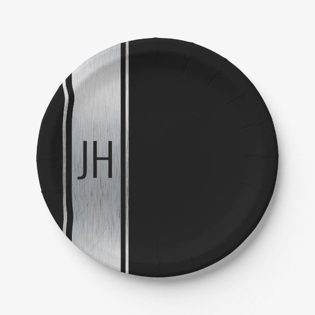 This black & white nobleman bachelor party paper p plate (Front)