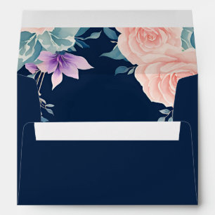 This Blush Pink and Navy Blue Floral Elegant  Envelope