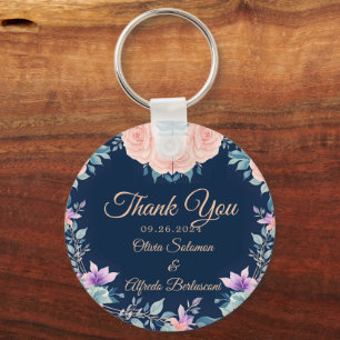 This Blush Pink and Navy Blue Floral Elegant Key Ring