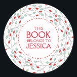 This Book Belongs Christmas Floral Wreath Classic Round Sticker<br><div class="desc">Cute customisable sticker-This book belongs to with customisable name. Colourful christmas floral wreath with white background.</div>