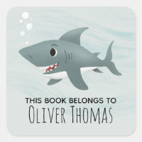 "This Book Belongs" Cute Blue Shark Kids Bookplate