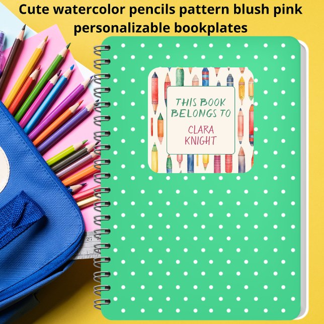 This Book Belongs I Pink Back To School Bookplates Square Sticker (Creator Uploaded)