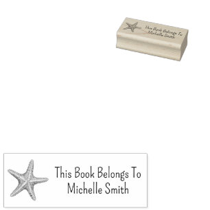 This Book Belongs To ,Beach Starfish Seashells     Rubber Stamp