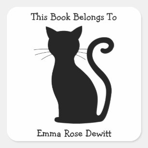 This Book Belongs To Black Cat Silhouette Cute Square Sticker