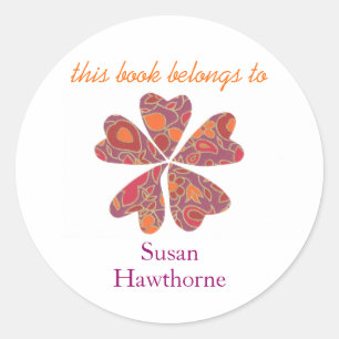"This book belongs to" blooming heart bookplate Classic Round Sticker